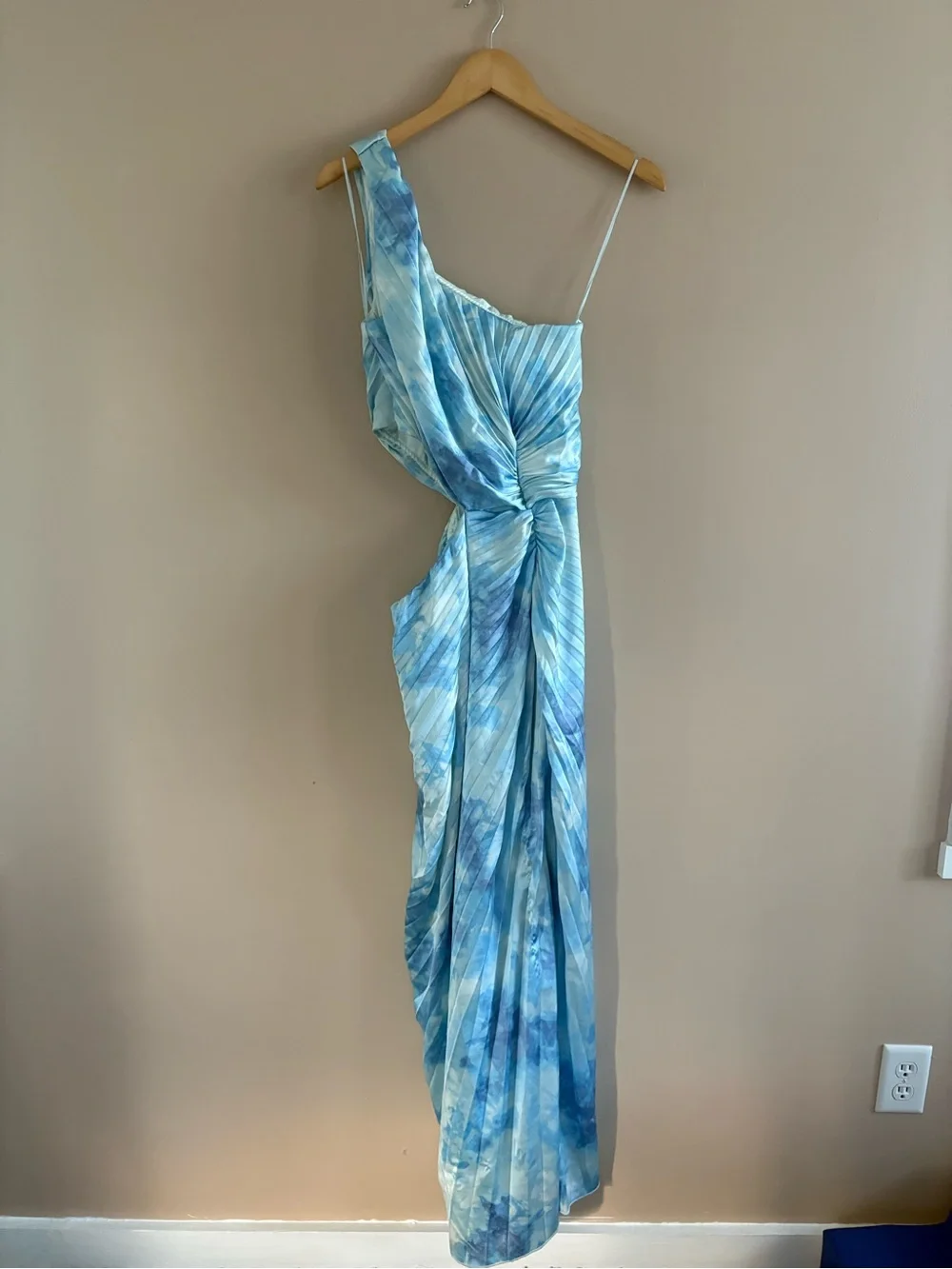 Abercrombie & Fitch Giselle Pleated One-Shoulder Cutout Maxi Dress Blue Medium T